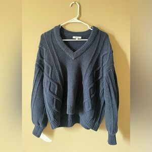 Madewell Navy Cable-Knit V-Neck Sweater